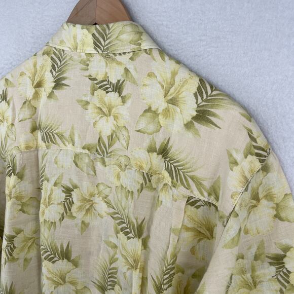 TOMMY BAHAMA Shirt Mens M Linen Floral Hibiscus Tropical Camp Short Sleeve Green - Picture 8 of 13